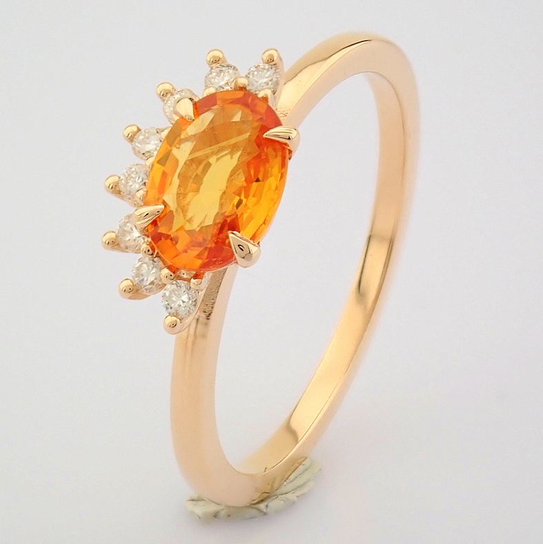 IDL Certificated 14K Rose/Pink Gold Diamond & Orange Sapphire Ring (Total 0.95 ct Stone) - Image 4 of 9