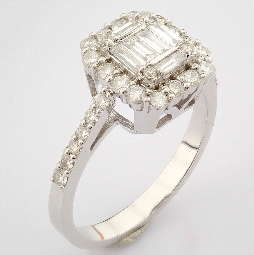 IDL Certificated 14K White Gold Baguette Diamond & Diamond Ring (Total 1.01 ct Stone) - Image 3 of 7