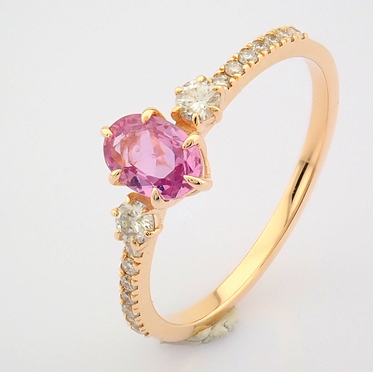 IDL Certificated 14K Rose/Pink Gold Diamond & Pink Sapphire Ring (Total 0.62 ct Stone) - Image 4 of 9