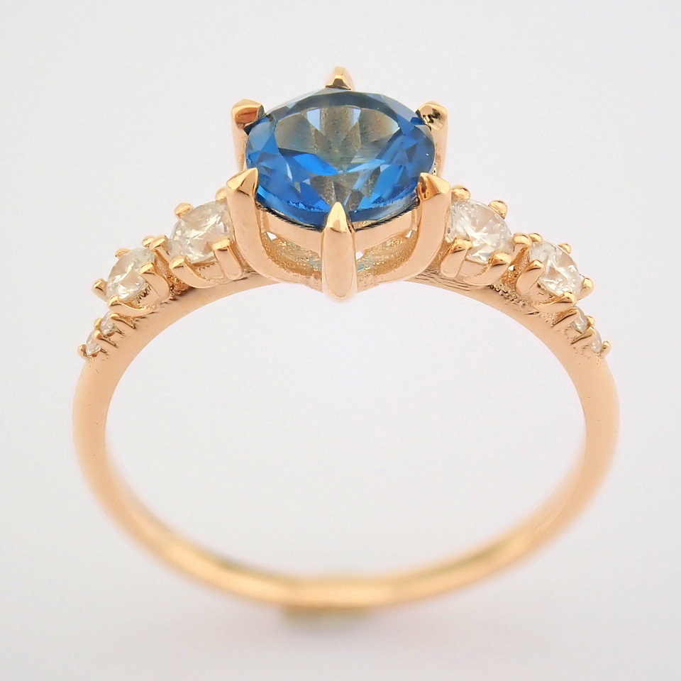 IDL Certificated 14K Rose/Pink Gold Diamond & London Blue Topaz Ring (Total 1.3 ct Stone) - Image 11 of 11