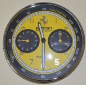 29 cm Silver body Black & Yellow Dial clock( Ferrari)