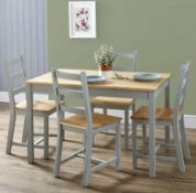 (7N) 1x Mortimer Pine Dining Table With 4 Chairs RRP £200. Table: (H)73 x (W)75 x (L)118cm. Chairs: