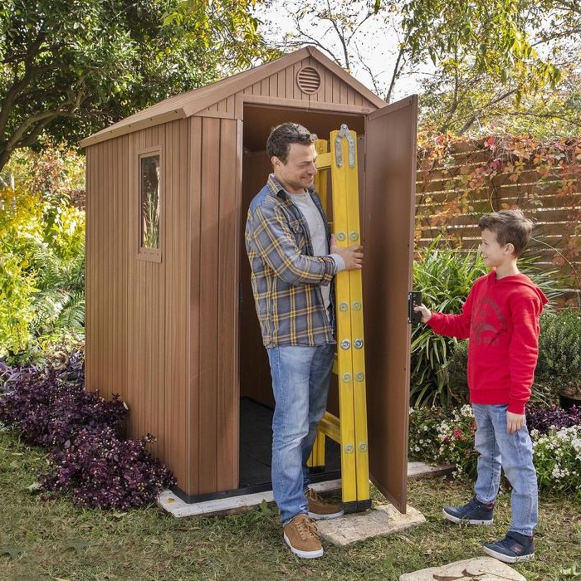 (P1) 1x Keter Darwin Outdoor Apex Shed 4x6 RRP £365. (W112x D176.5x H199.8cm).