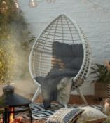 (6J) 1x Rattan Pod Egg Chair White With Large Cushion RRP £150. (H1565x W101x D89cm). (Please Note