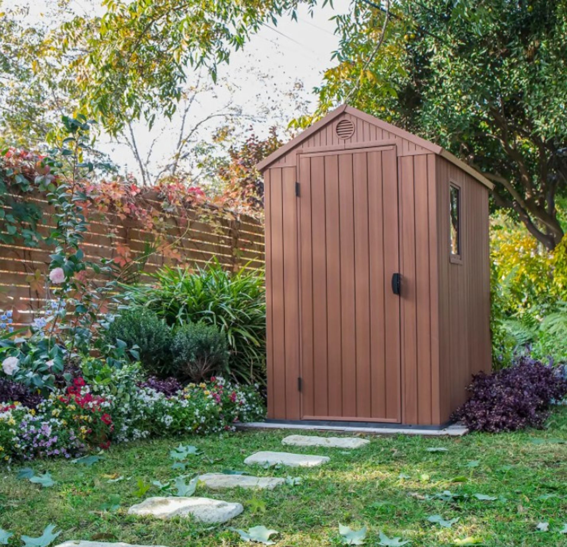 (P13) 1x Keter Darwin Outdoor Apex Shed 4x6 RRP £365. (W112x D176.5x H199.8cm). Unit Has No Packag
