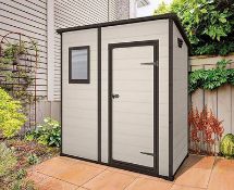 (P8) 1x Keter Manor Pent Shed 6x4 RRP £375. (W183.5x D111x H200.5cm). Unit Still Banded With Some D