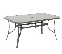 (5E) 2x Items. 1x Rowly Large Rectangle Garden Table With Toughened Glass Top (W150x D90x H72cm).