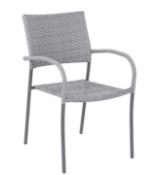 (7C) 4x Bambrick Stacking Chair Grey. (All Units Appear As New, But 1x Has Loose Rattan On 1x Arm).