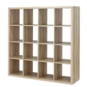 (P16) 1x Living Elements Clever Cube 4x4 Storage Unit Oak Finish. (H)146 x (W)146 x (D)39cm. (2x Bo