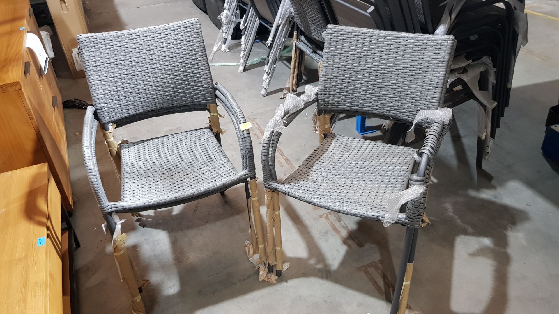 (7B) 5x Bambrick Stacking Chair Grey. (All Units Appear As New, But 2x Has Loose Rattan On 1x Arm). - Image 3 of 4