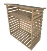 (16) 1x Wooden Log Store (1.23x 1.16M). (H123x W116x D64cm).Slatted Design With Raised Floor To Ens