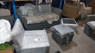 (10D) 4x Matara Garden Furniture Items. 1x 2 Seater Sofa With 4x Cushions (Sofa Has 2x Storage Area