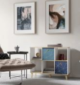 (P16) 1x Living Elements Clever Cube 3x2 Cube Storage Unit With Legs. White & Oak Finish.