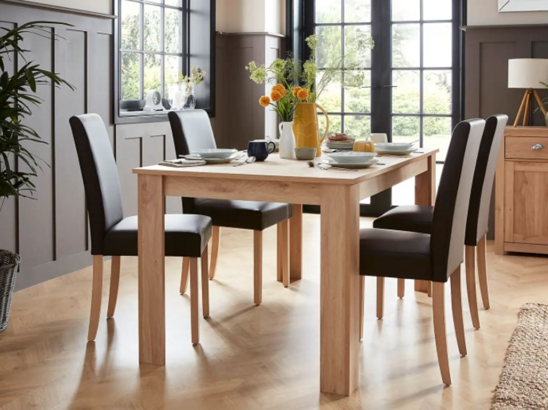 (P14) 1x Marcy Dining Table Oak RRP £150. (L)150 x (W)90 x (H)76.5cm. 6 Seater Table.