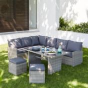 (P) 1x Matara Rattan Corner Sofa Dining Garden Furniture Set RRP £700. (Sofa: H69x W178x D66cm). (C