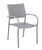 (7B) 5x Bambrick Stacking Chair Grey. (All Units Appear As New, But 2x Has Loose Rattan On 1x Arm).