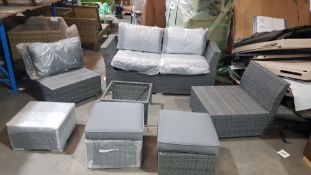 (10I) 7x Matara Garden Furniture Items. 1x 2 Seater Sofa With 4x Cushions (Sofa Has 2x Storage Area