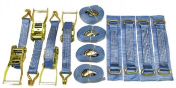 5 X PACK OF 4 - 35MM X 4 METRE RATCHET LASHINGS WITH CLAW HOOK AND 4 ROUND SLING STRAPS (RLPACK35)