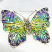 A large Silver plique-ˆ-jour butterfly brooch / pendant set with Marcasites