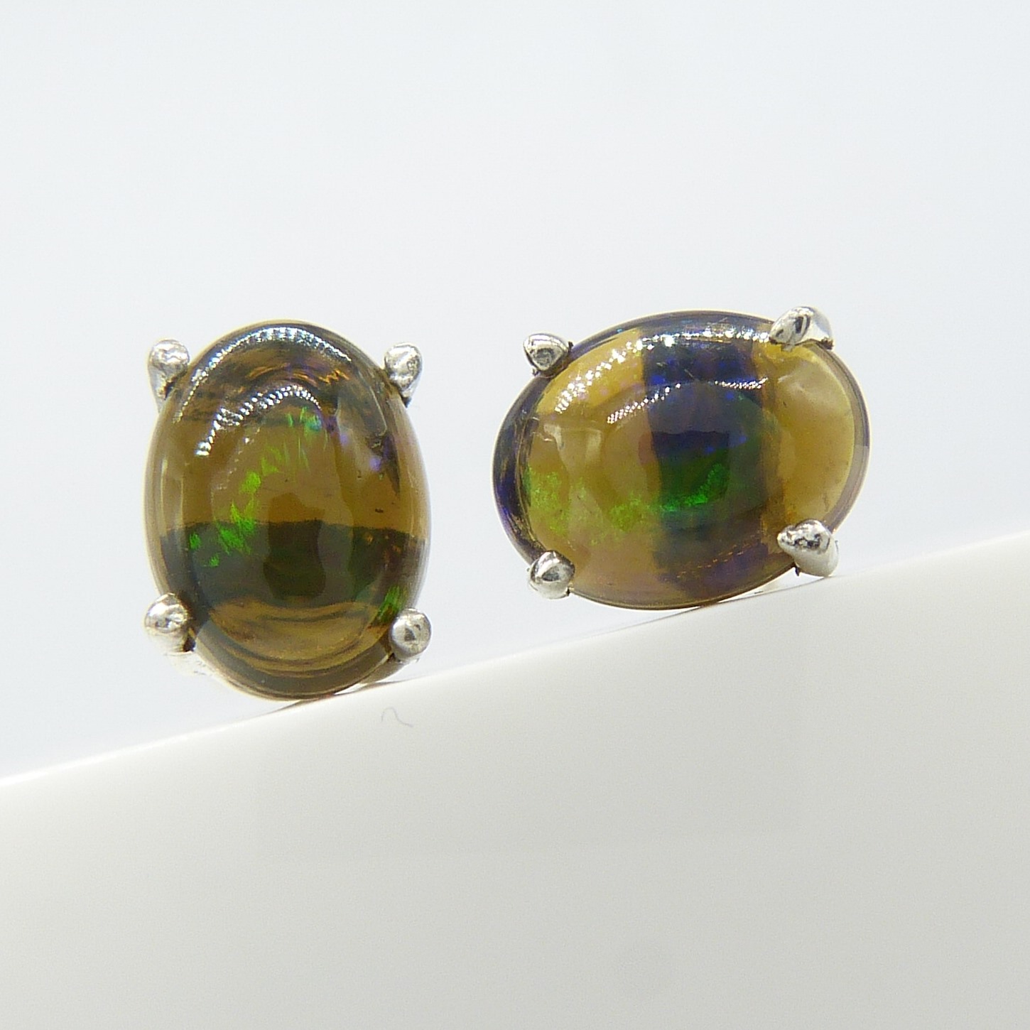 A pair of Ethiopian galaxy black Opal studs in Silver - Image 3 of 6