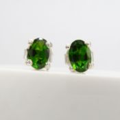 A pair of deep green chrome Diopside ear studs set in Silver.