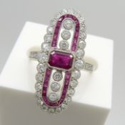 A hand-made platinum ruby and diamond Art Deco-style cocktail ring