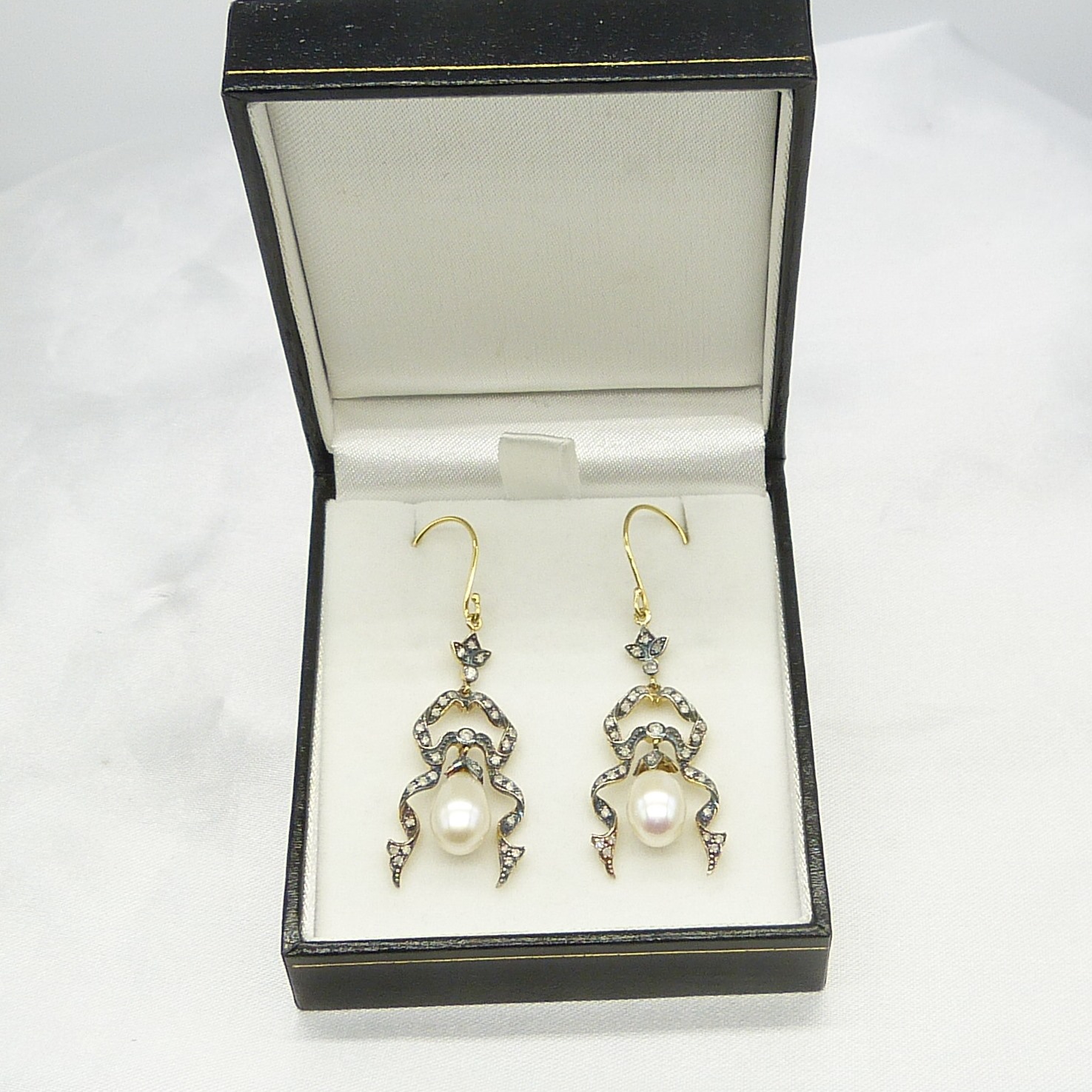 A pair of long drop ribbon-style earrings set with cultured pearls and Diamonds - Image 2 of 7
