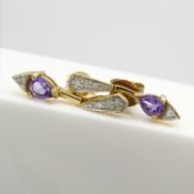 A pair of 9ct yellow gold Art Deco-style articulated amethyst and diamond drop earrings