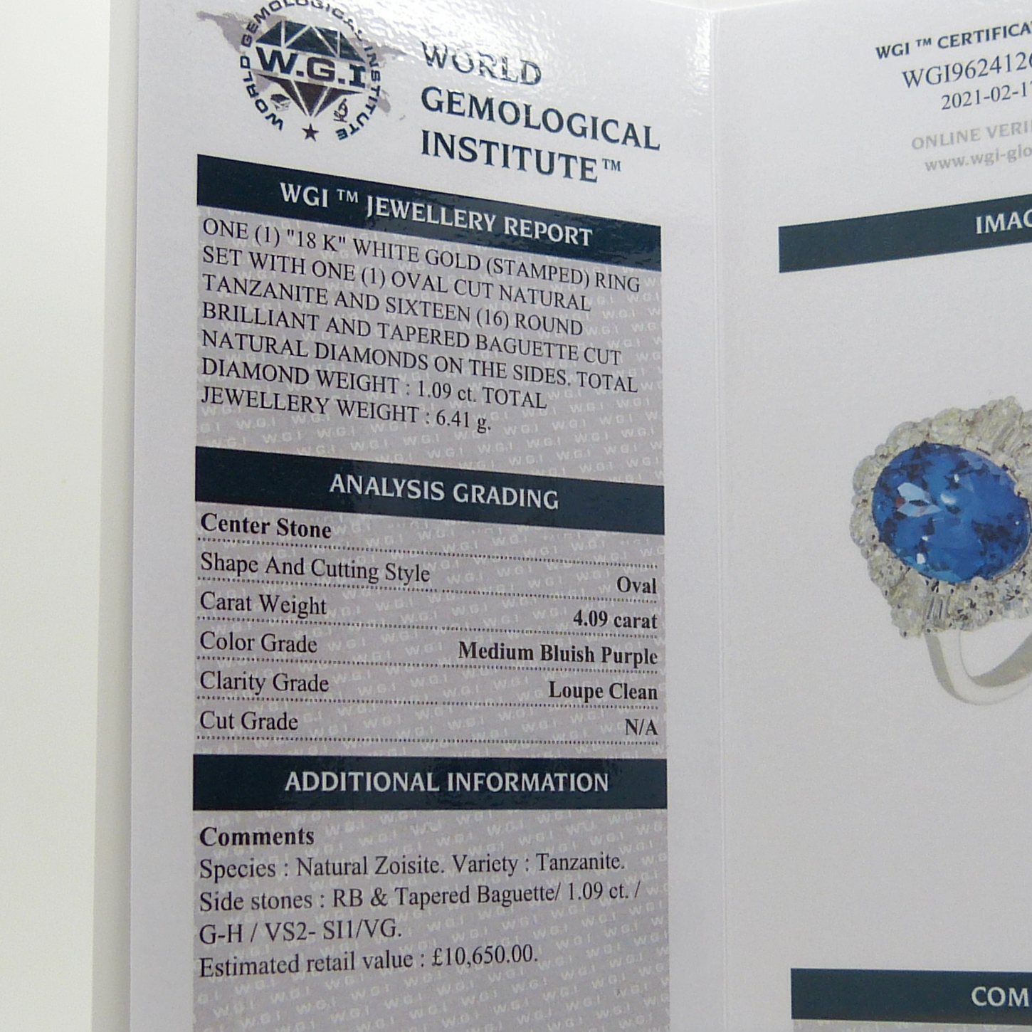A stunning, certificated loupe-clean large tanzanite and diamond statement ring in 18ct white gold - Image 3 of 9