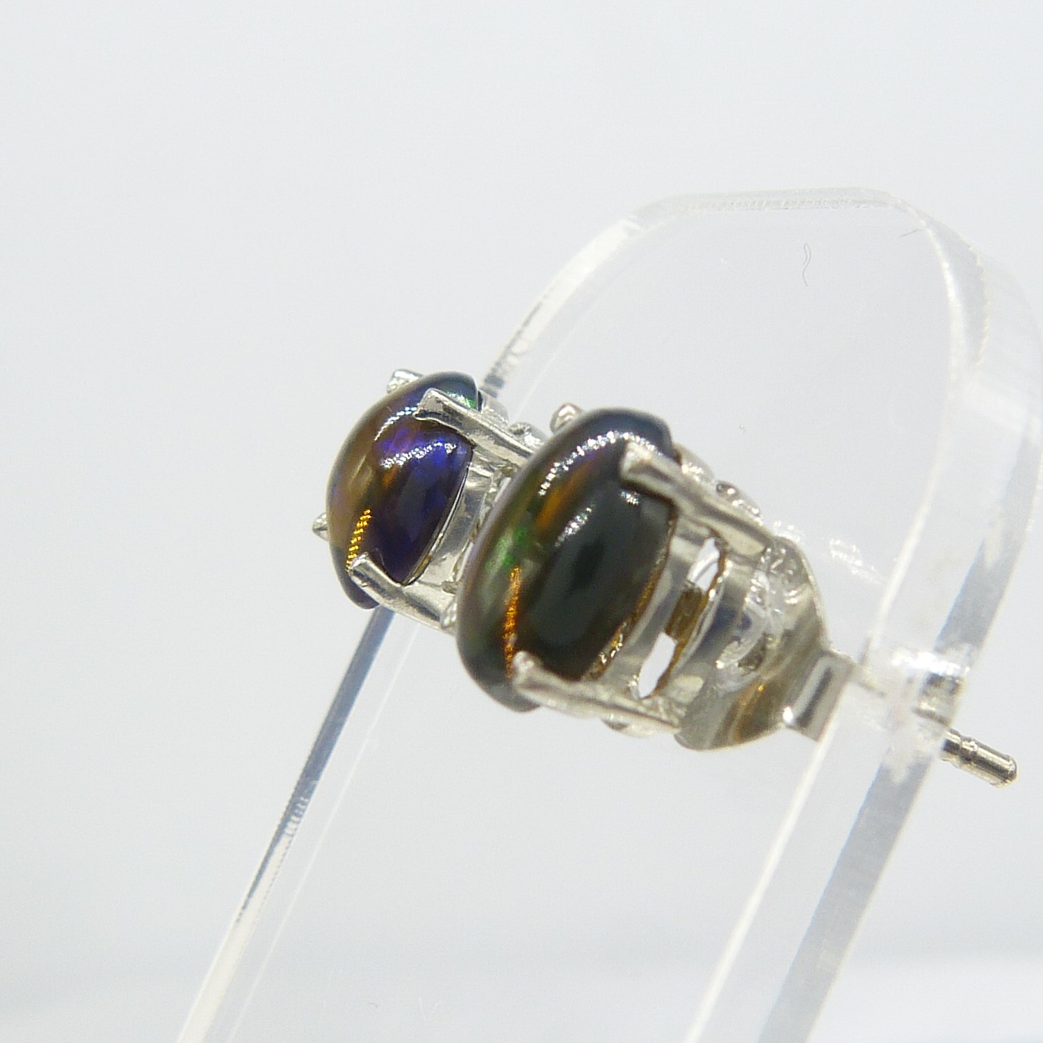 A pair of Ethiopian galaxy black Opal studs in Silver - Image 2 of 6