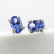 A pair of oval-cut Tanzanite ear studs in Silver