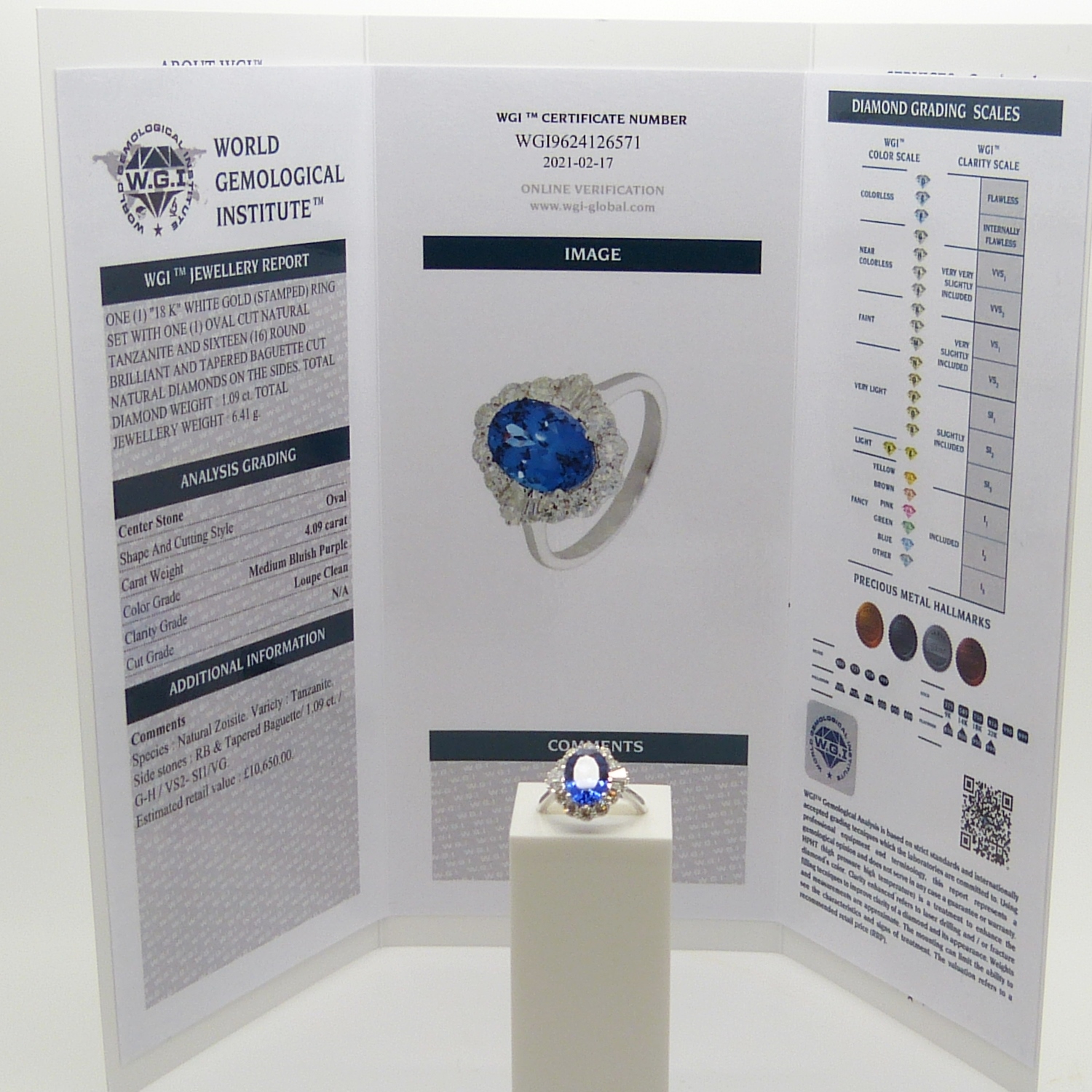 A stunning, certificated loupe-clean large tanzanite and diamond statement ring in 18ct white gold - Image 6 of 9