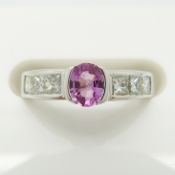 A pink Sapphire gemstone and princess-cut Diamond ring in 18ct white Gold