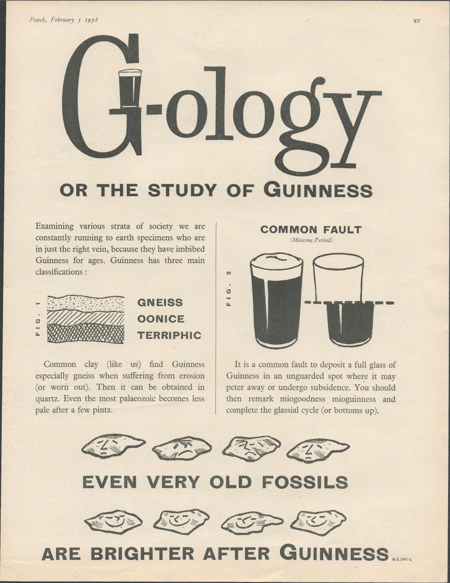1958 Guinness Advertisement Print 'G-ology' G.E. 2963.L