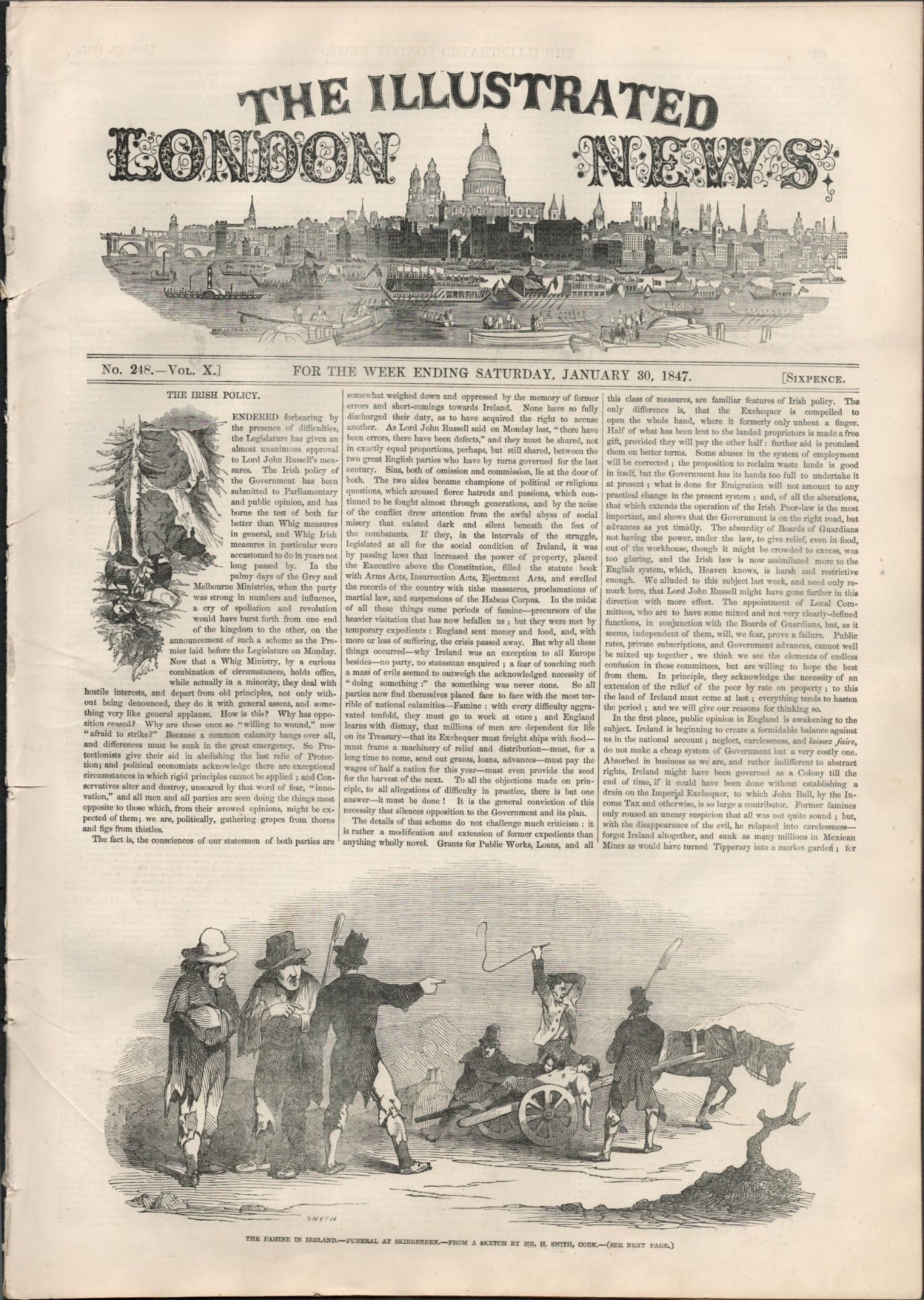 Antique 1847 Newspaper Irish Famine Funeral In Skibbereen Cork