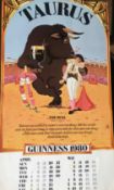 1980 Vintage Double Sided Guinness Calendar Month Print *2