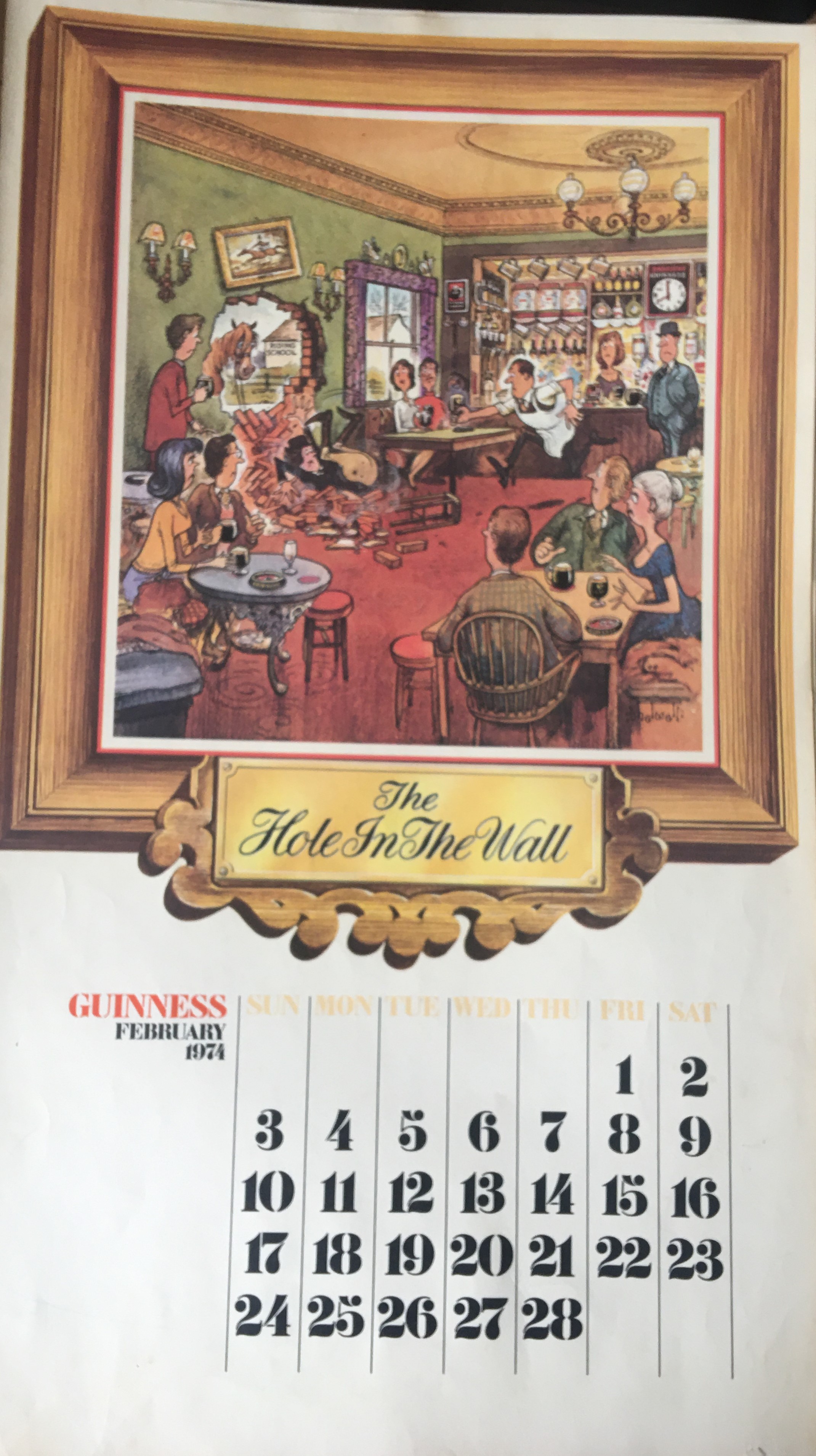 GUINNESS 1974 Calendar Prints 'Pub Names' Artwork by Norman Thelwell *2