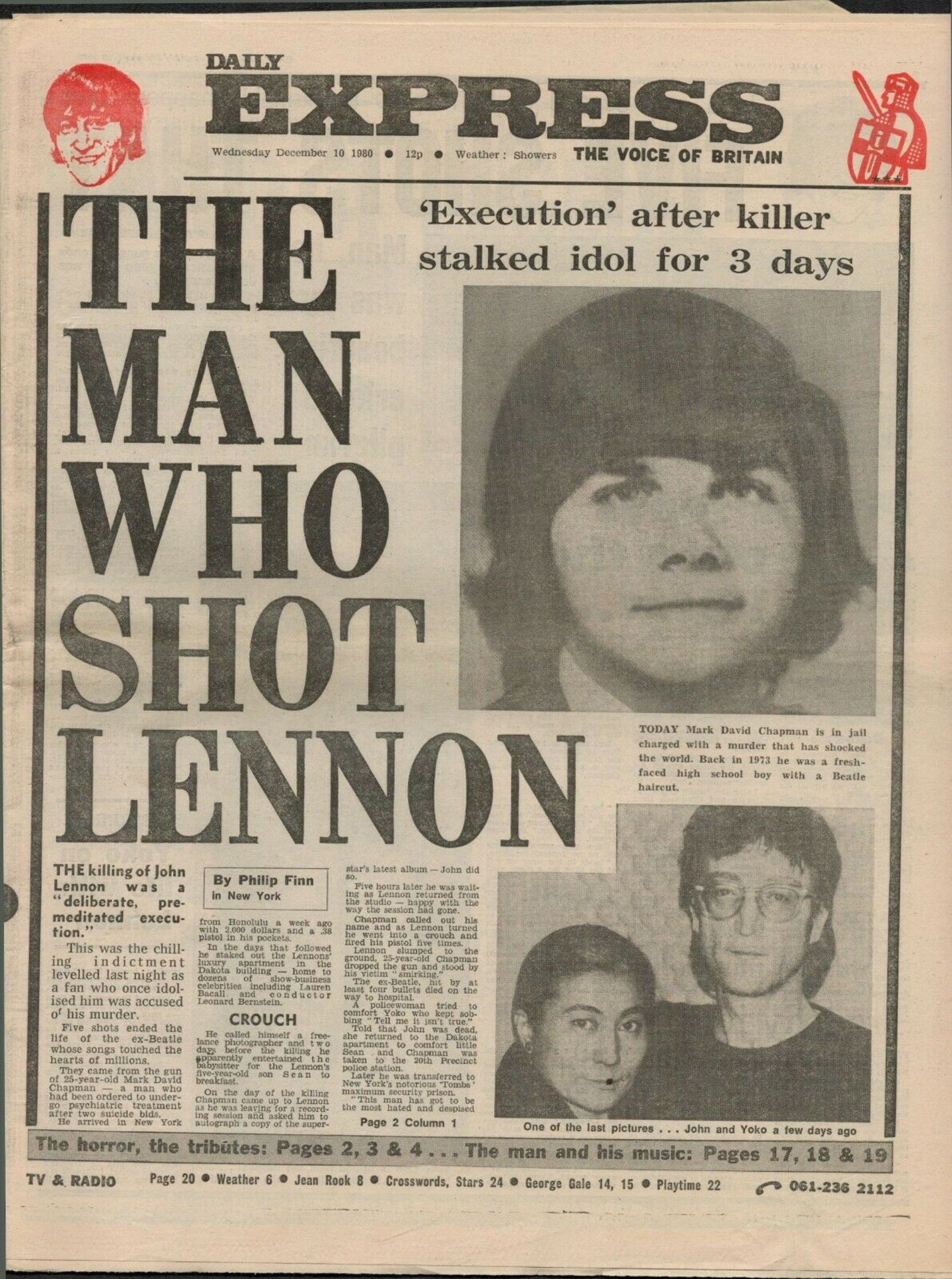 Beatles 1980 Newspaper 'Beatles The Man Who Lennon Dead'