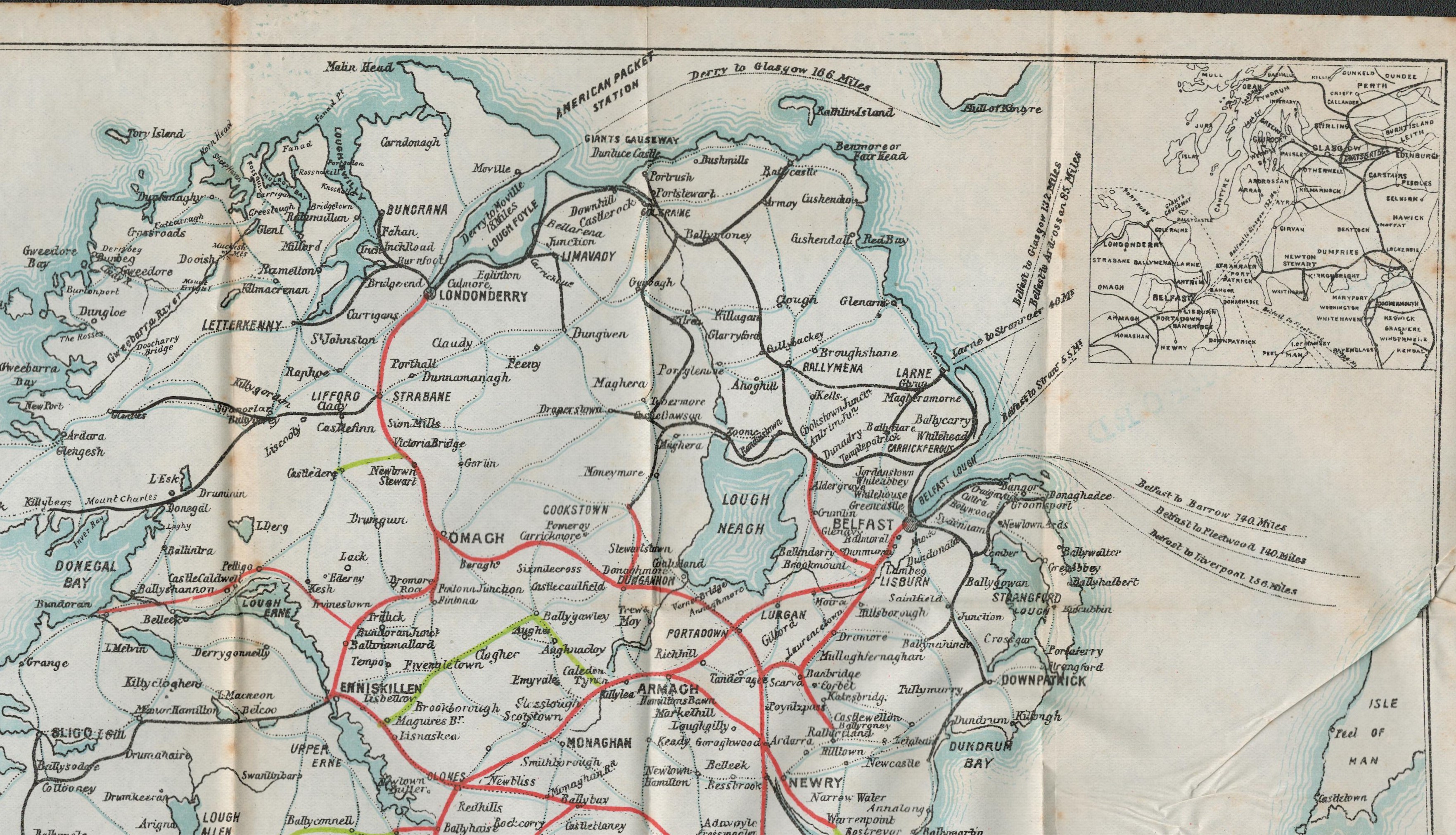 Original 1896 Antique Great Northern Railway Map of Ireland. - Image 5 of 7