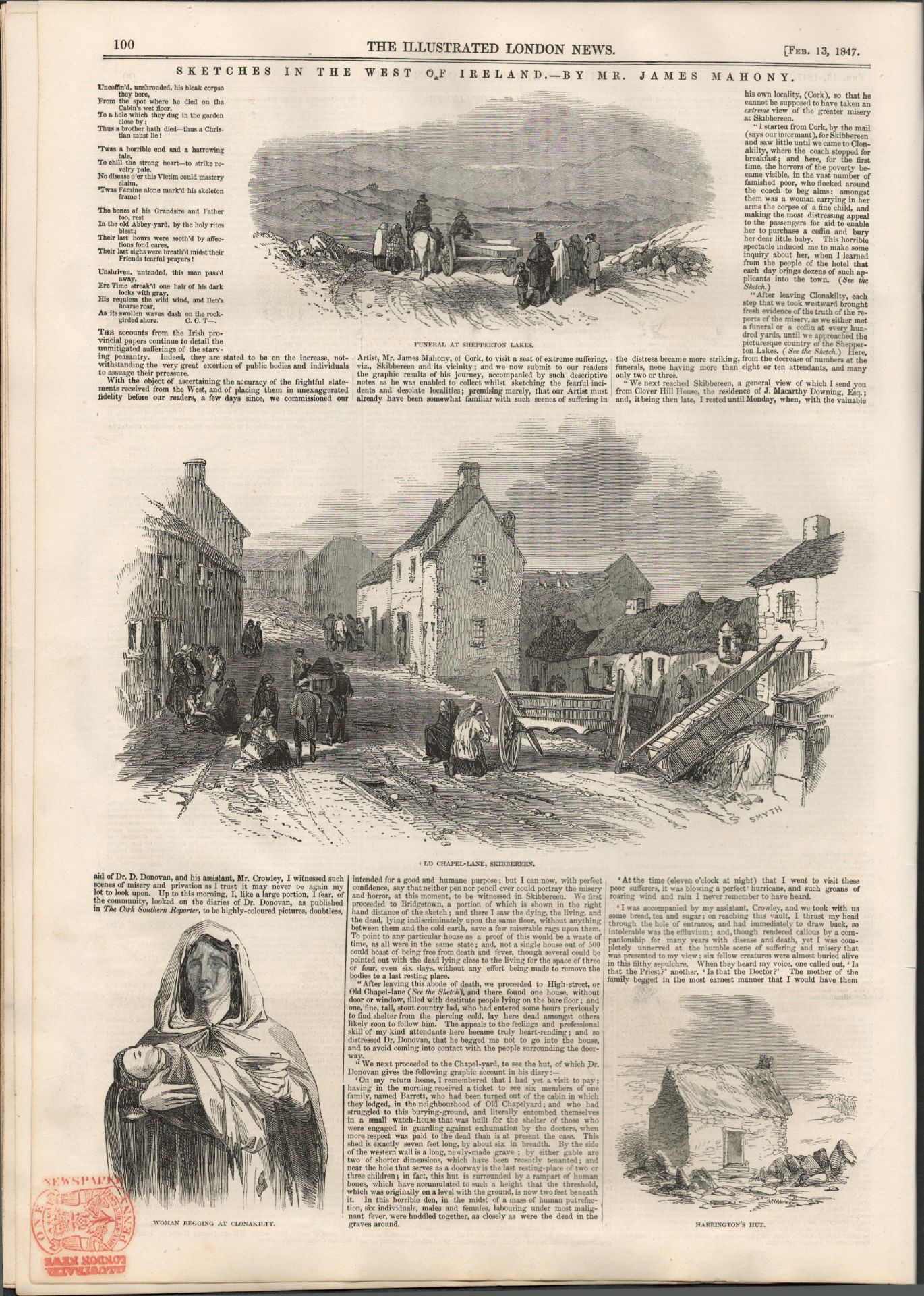 Rare 1847 Antique Newspaper Great Famine In The West Of Ireland - Image 2 of 9