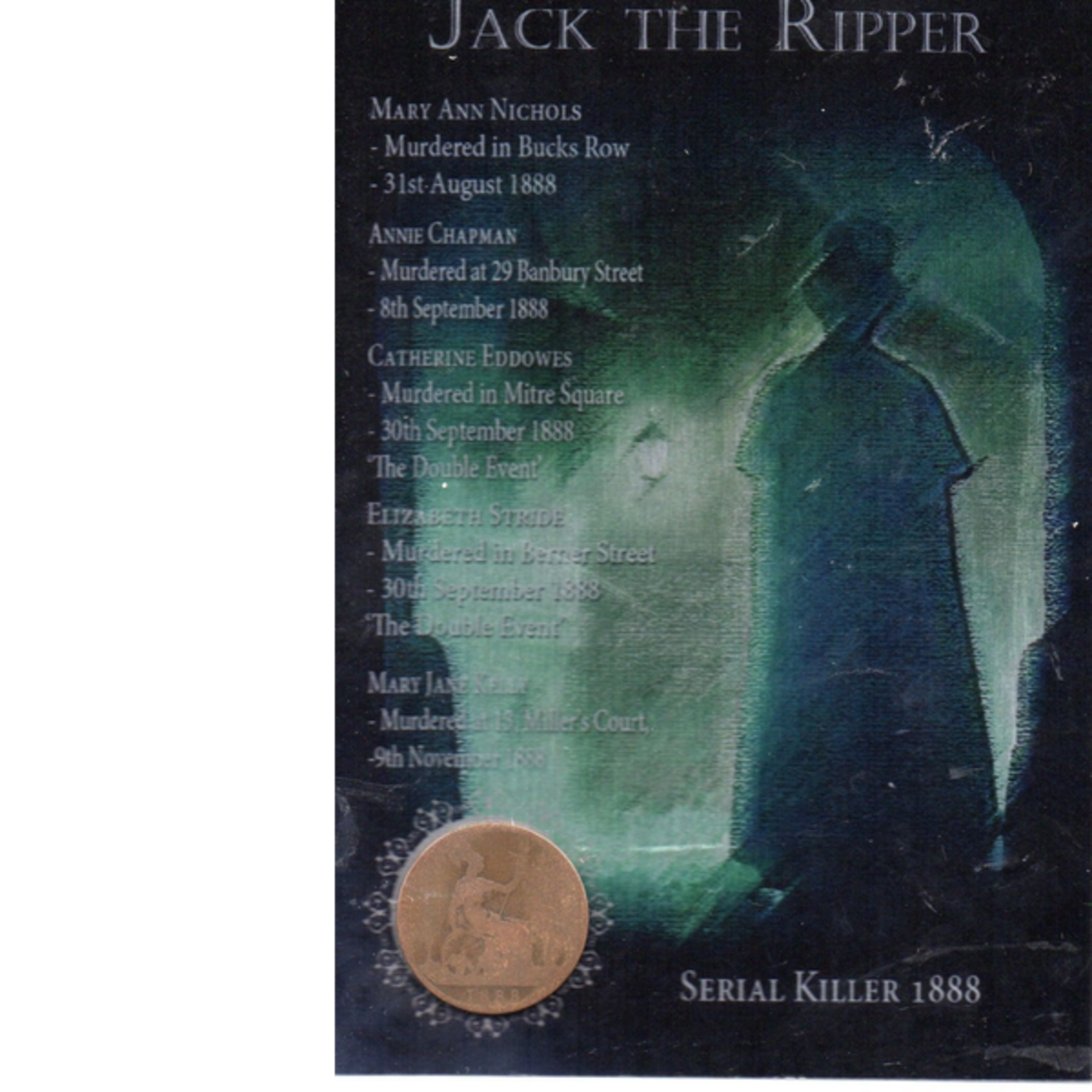 Jack The Ripper Original Rare 1888 Penny Metal info Plaque