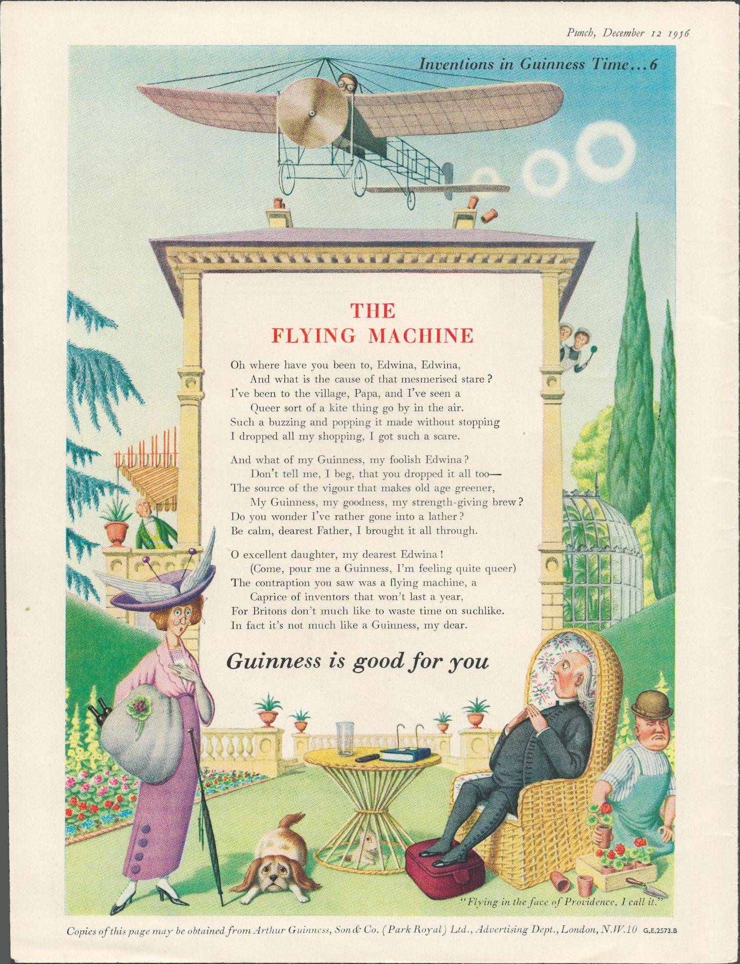 1956 Guinness Advertising Print 'The Flying Machine' G.E. 2573.B