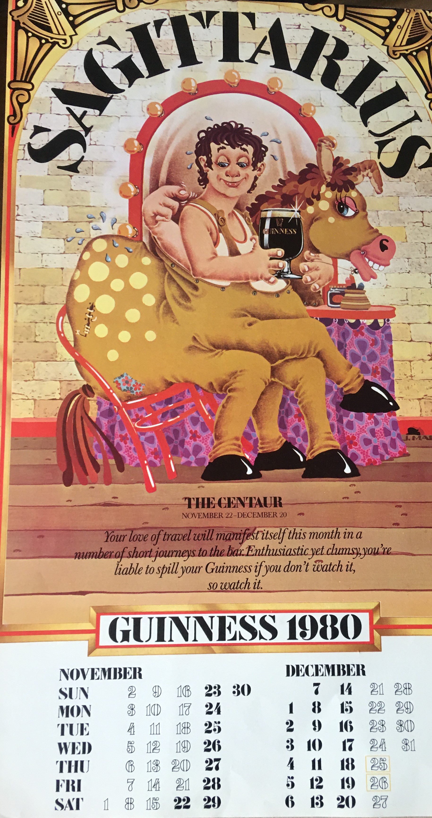 1980 Vintage Double Sided Guinness Calendar Month Print *3