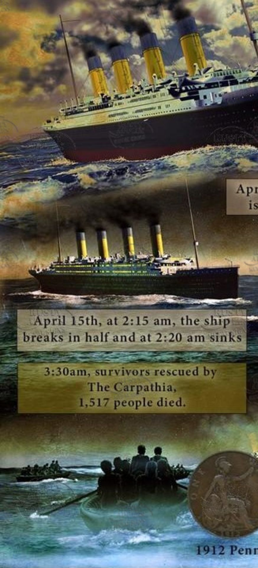 The Sinking Of The Titanic Designed 1912 Original Penny Metal Plaque - Image 3 of 5