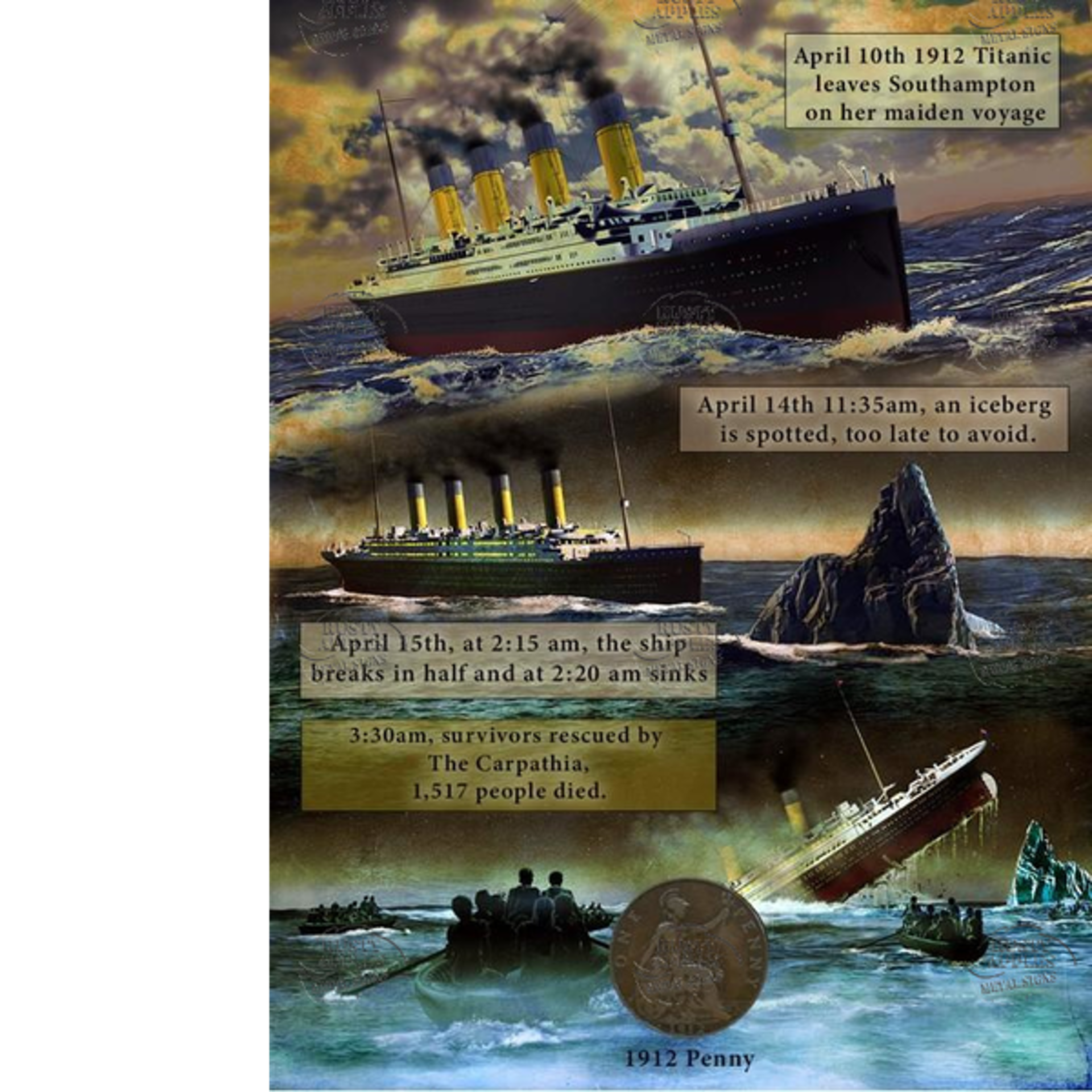 The Sinking Of The Titanic Designed 1912 Original Penny Metal Plaque