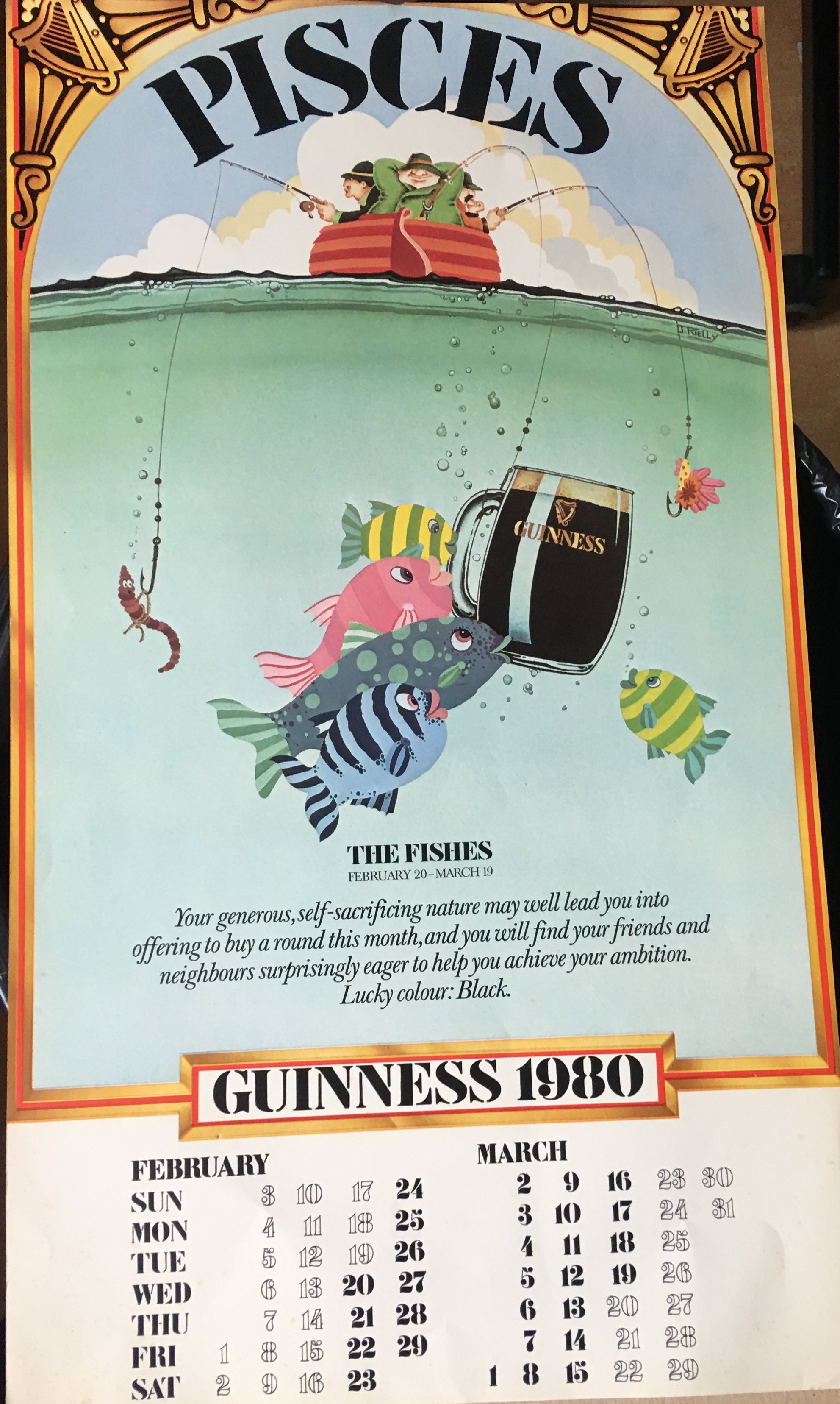 1980 Vintage Double Sided Guinness Calendar Month Print *3 - Image 2 of 2