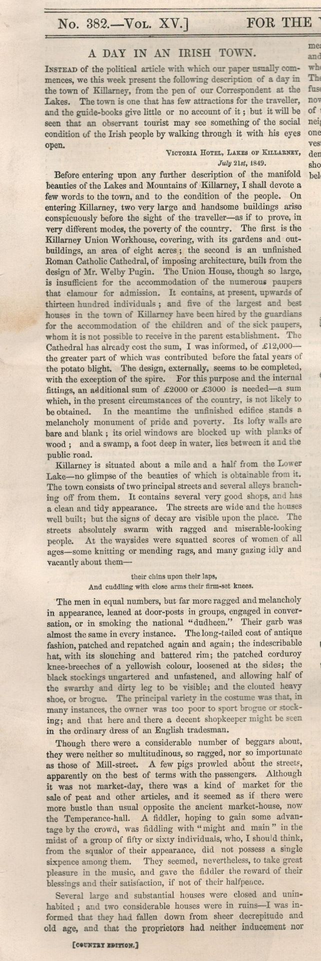 Antique 1849 London Newspaper A Day In A Irish Town Killarney - Image 6 of 8