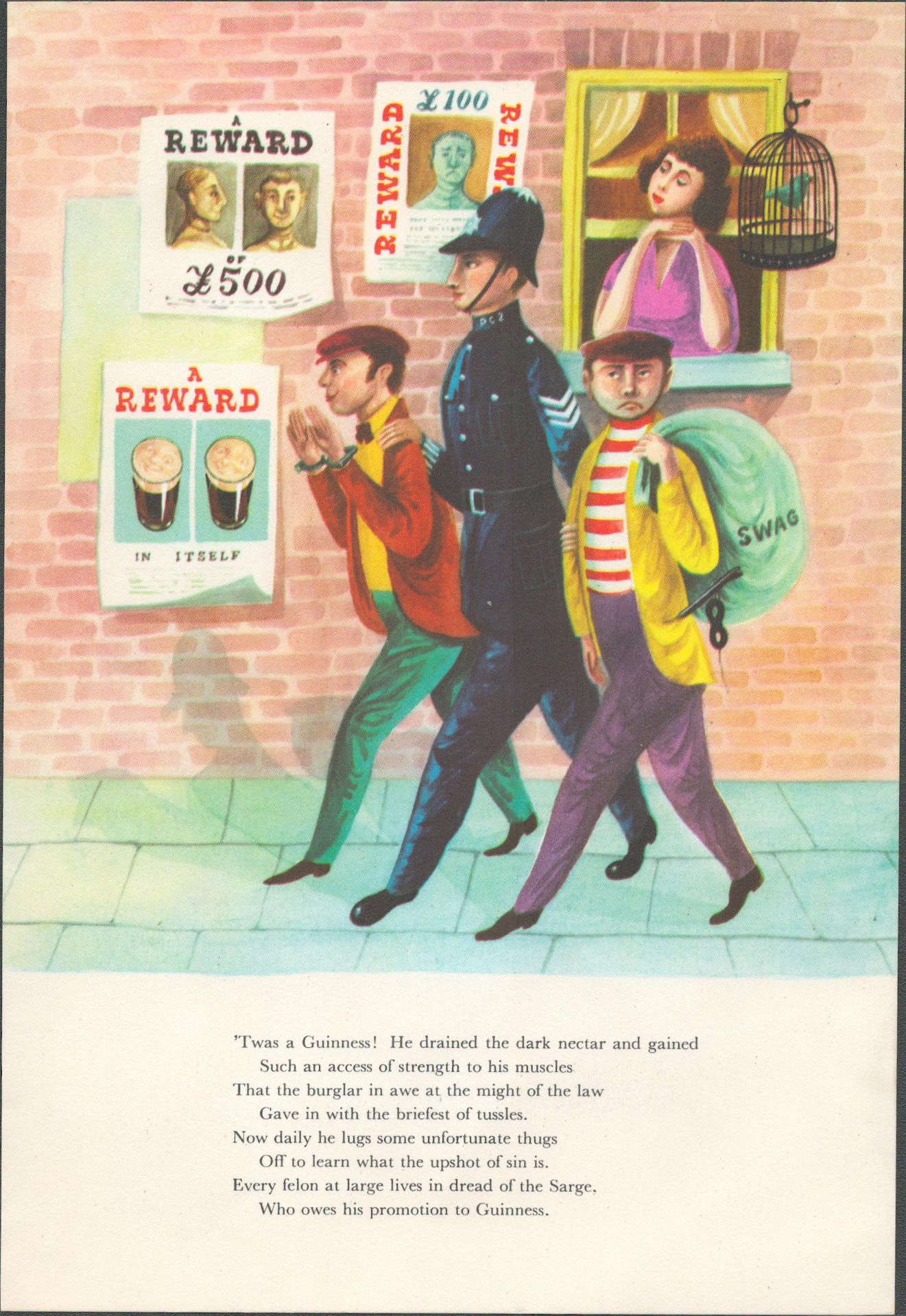 1954 Guinness Double Page Illustration ' Cops & Robbers' & 'Sailors'