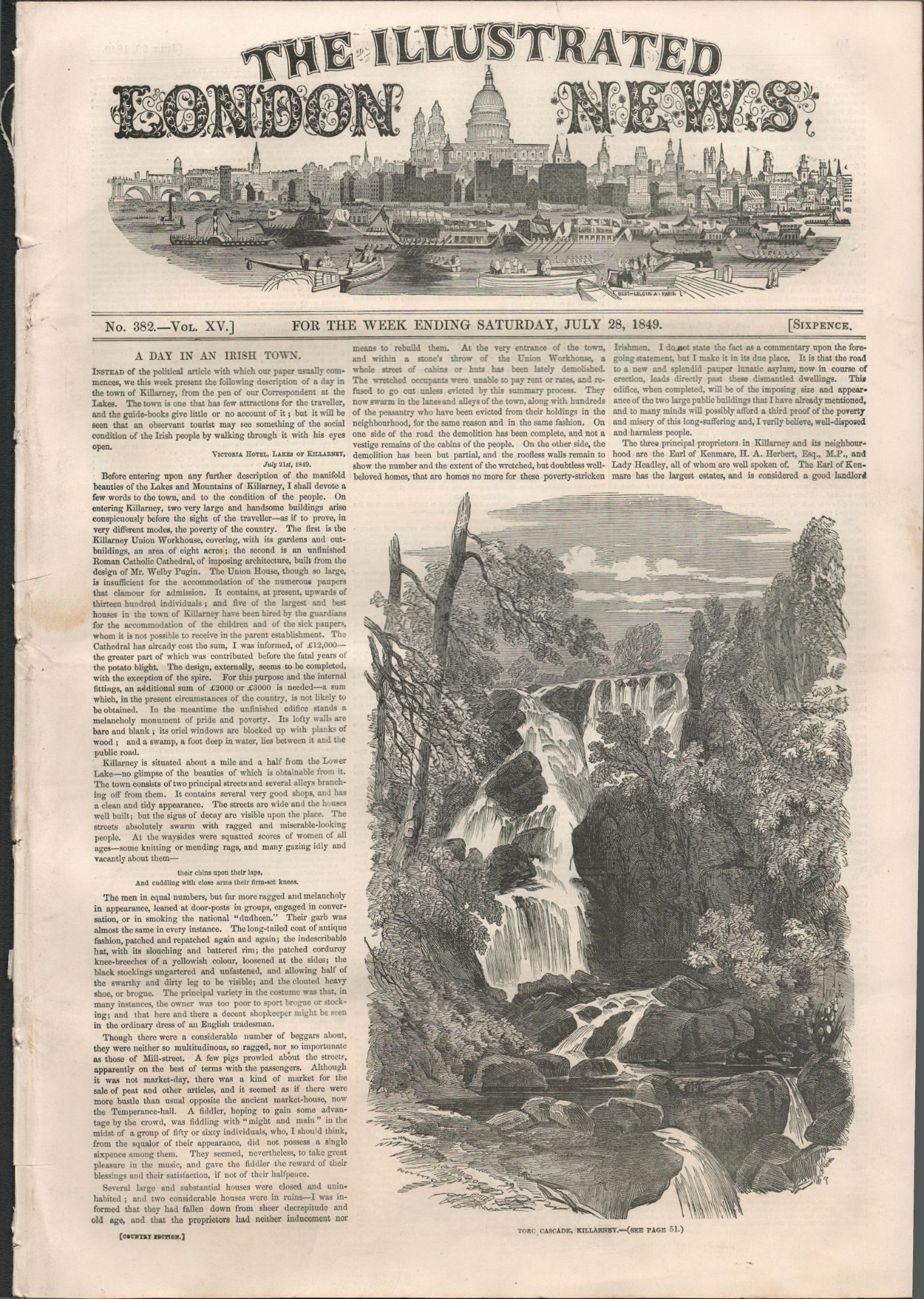 Antique 1849 London Newspaper A Day In A Irish Town Killarney