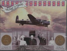 VE Day Original Pennies from 1939 & 1945 Metal Information Plaque